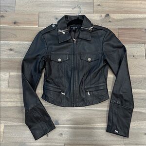 bebe Dark chocolate Brown Leather Jacket for Women